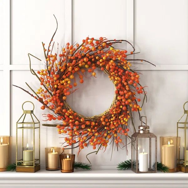 Fall Wild Berry 25" Twig and Floral Wreath | Wayfair North America