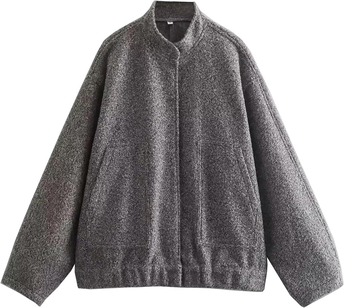 Hixiaohe Women's Oversized Wool Blend Jackets Long Sleeve Button Down Casual Bomber Jacket Outwea... | Amazon (US)