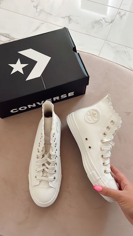 white and gold high top scallop Converse sneakers! size down .5! 

#LTKxNSale #LTKshoecrush #LTKunder50
