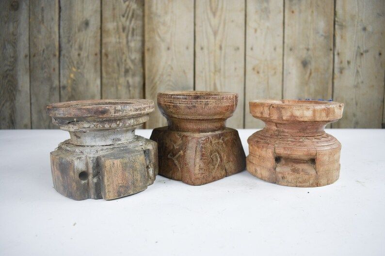 Vintage Juicer Pillar Candle Holders, Small Reclaimed Wood Candle Stick | Etsy (US)