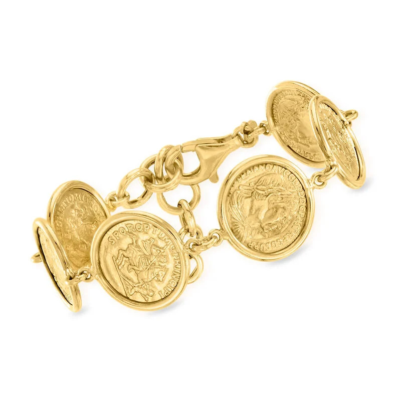 Italian 18kt Gold Over Sterling Replica Coin Bracelet. 7" | Ross-Simons