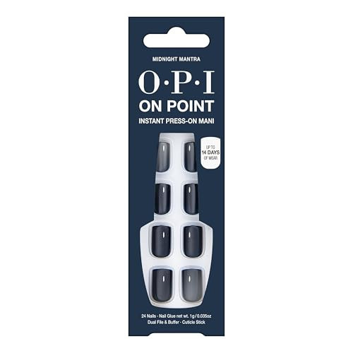 OPI On Point Midnight Mantra | Short Round Navy Blue Press On Nails | With Nail Glue | Long Lasting, Reusable, Non-damaging | Amazon (US)