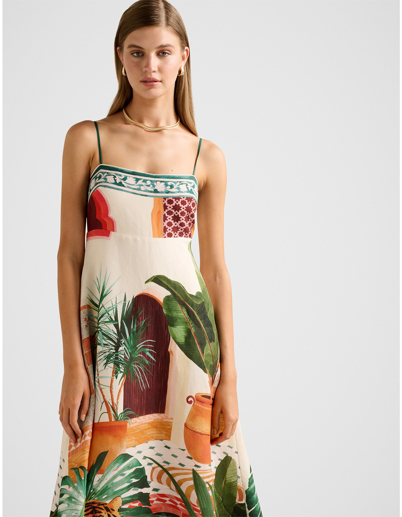 BIANCA PRINTED LINEN MIDI DRESS | David Jones (Australia & New Zealand)