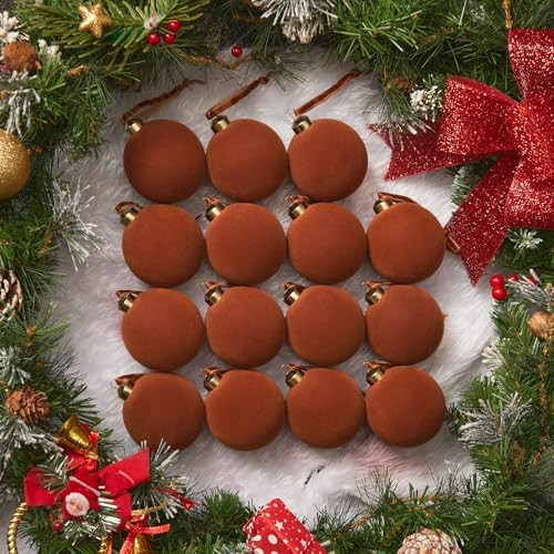 Brightown 15 Pcs Brown Velvet Christmas Balls, 3.15 Inch Velvet Ornaments for Christmas Tree, Chr... | Amazon (US)