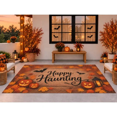5' x 7' Outdoor Area Rug, Happy Haunting Pumpkins Bats Autumn Halloween Pattern, Waterproof PVC Coil Loop Carpet, Heavy Duty Quick Dry Mat for Porch D | Wayfair North America