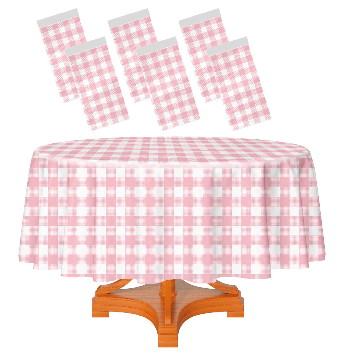 HEIPINIUYE 6 Pack Pink and White Round Checkered Tablecloth 84 ×84 Pink Plaid Table Cover Dispos... | Amazon (US)