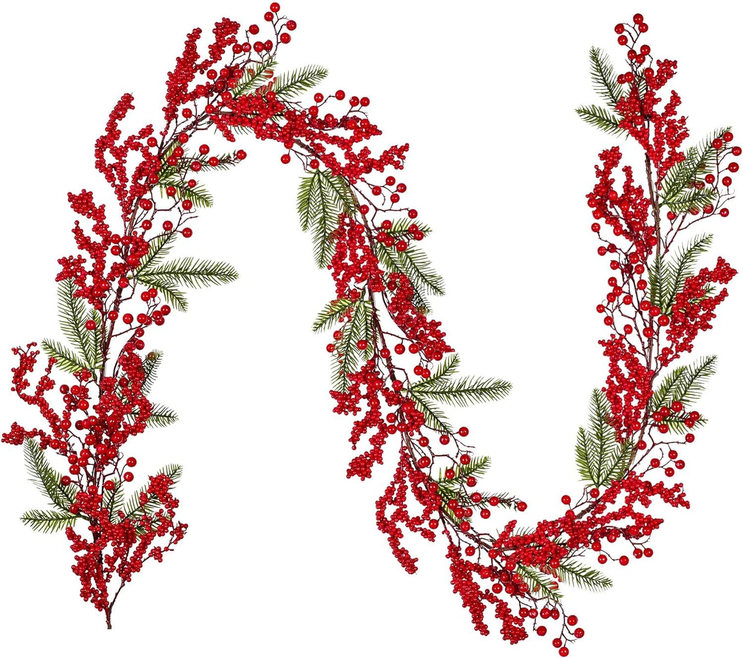 Artiflr 6Ft Red Berry Christmas Garland, Artificial Greenery Garland with Red Berries and Spruce ... | Amazon (US)