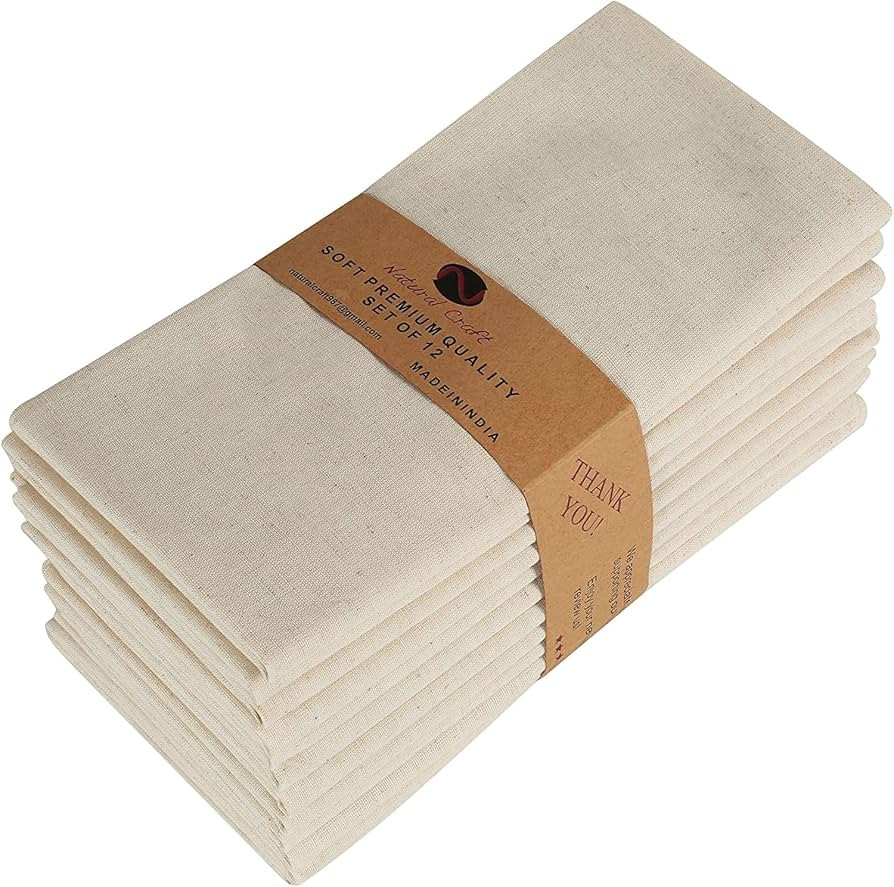 Natural Craft Cloth Napkins Set of 12 Natural Cotton Linen Napkin 18x18 inch Washable Soft Premiu... | Amazon (US)
