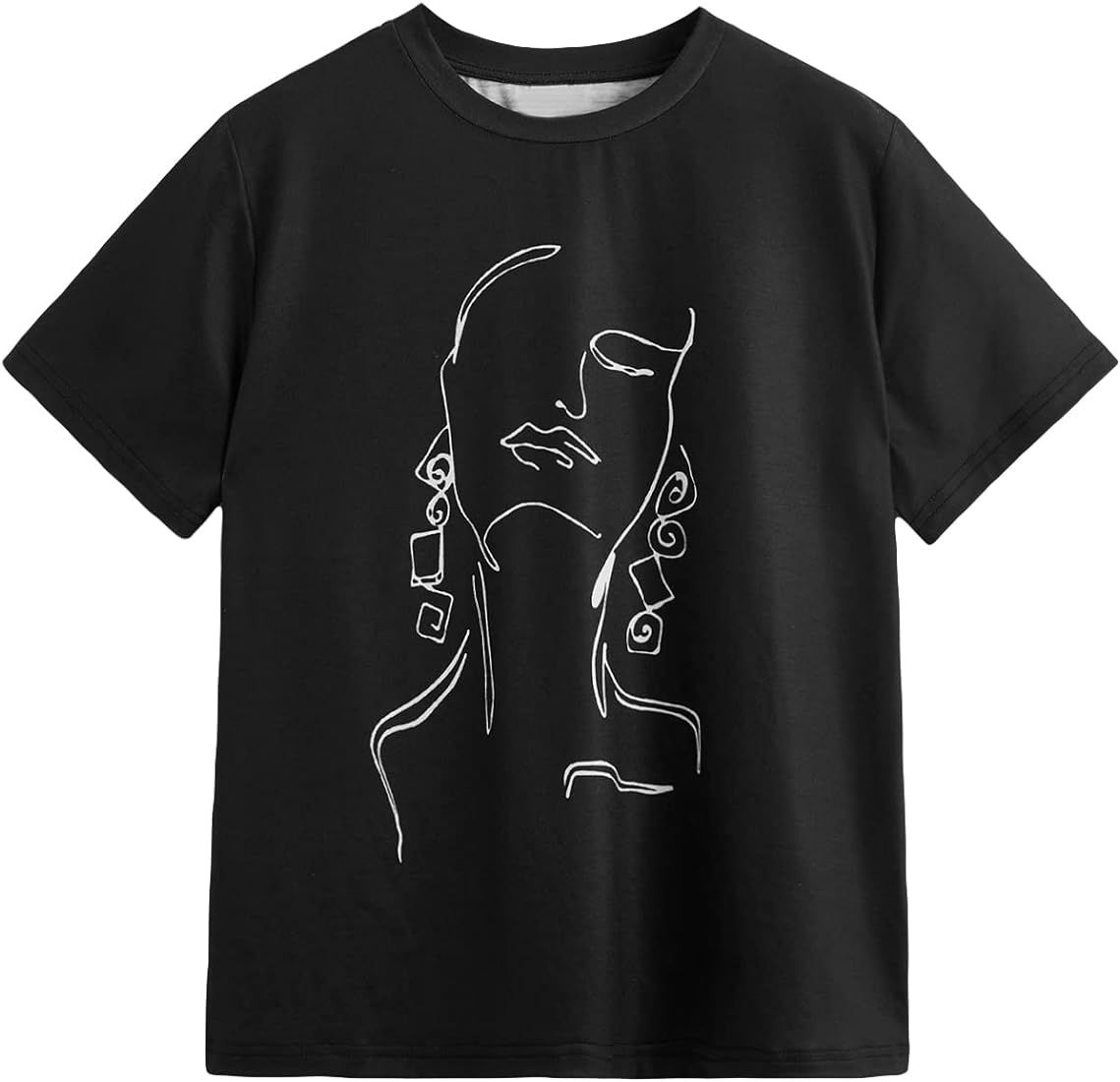 Romwe Women's Graphic Printed Cartoon Portrait Short Sleeve Casual T-Shirt Top | Amazon (US)