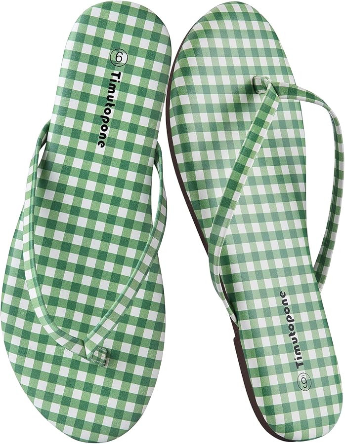 Plaid Flip Flops for Women Memory Foam Flat Sandals Comfortable Casual Thong Summer Outdoor Beach... | Amazon (US)