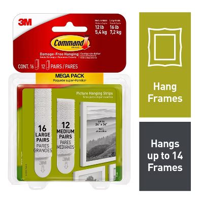 Command 12 Sets of Medium/16 Sets of Large Sized Picture Hanging Strips Mega White | Target