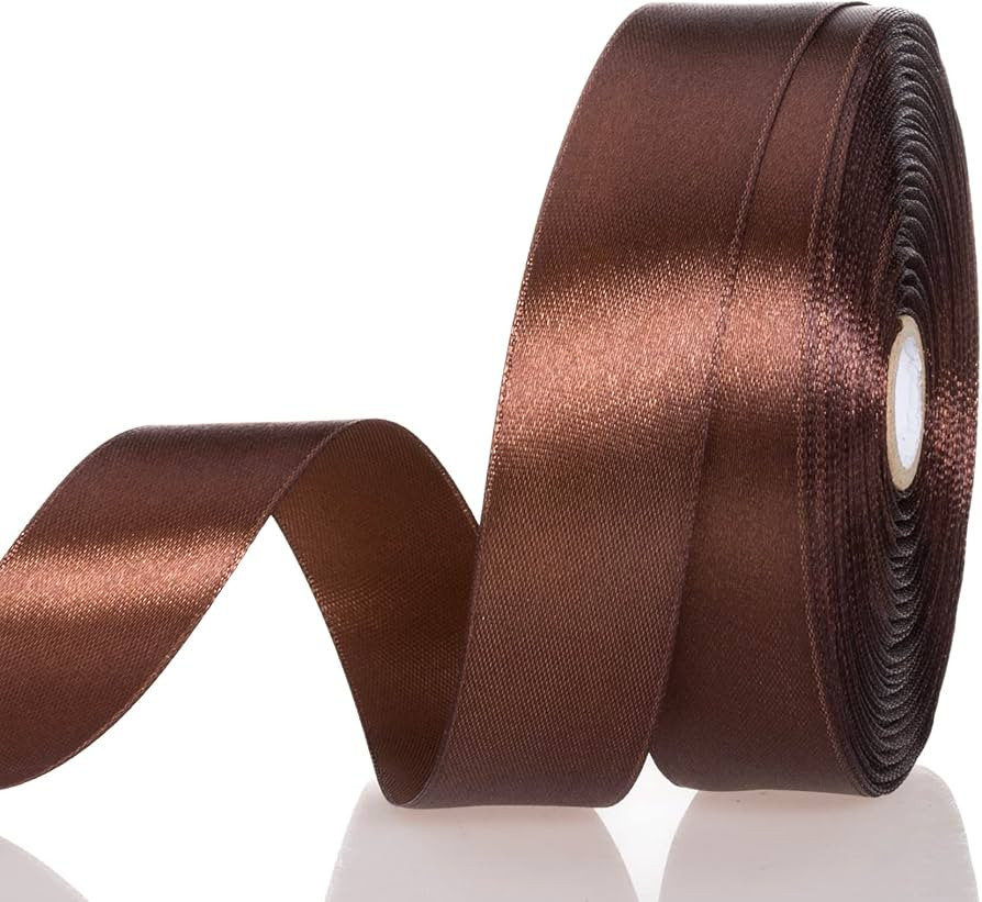 1 Inch Brown Solid Satin Ribbon, 50 Yards Craft Fabric Ribbon for Gift Wrapping Floral Bouquets W... | Amazon (US)