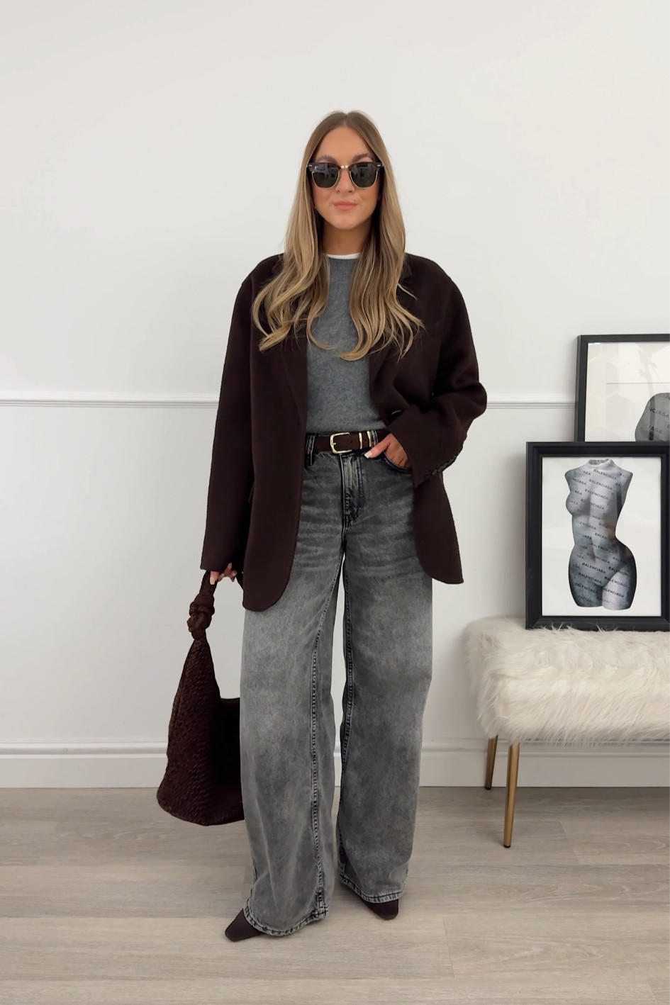 Autumn outfit idea: Grey wide leg jeans and brown wool blazer. 

Blazer: xs
Jeans: 6 short 
Knit: small 

#LTKmodest #LTKautumn #LTKstyletip