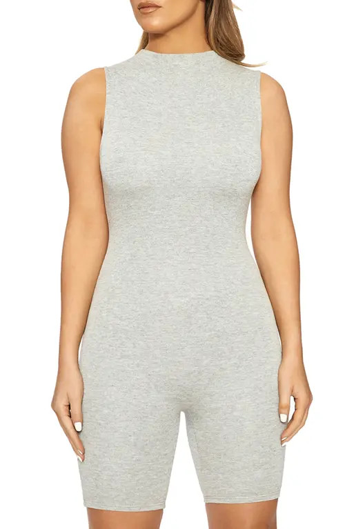 Naked Wardrobe Sleeveless Funnel Neck Romper in Heather Grey at Nordstrom, Size X-Small | Nordstrom
