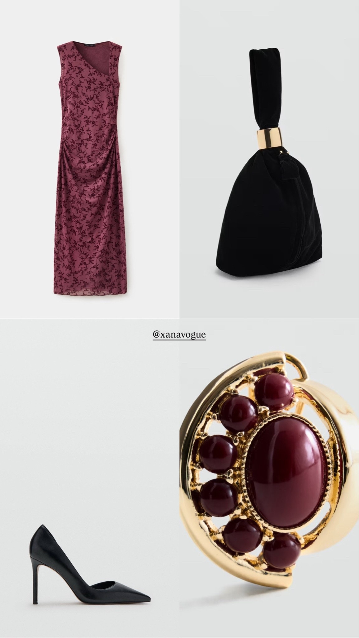 Burgundy Elegance for Special Occasions

An effortlessly elegant evening look featuring a burgundy asymmetric draped midi dress, black pointed-toe heels with an asymmetric design and a beautiful black velvet handbag with gold-tone detailing. Statement earrings with burgundy bead accents add the perfect finishing touch. A sophisticated combination for fall weddings, cocktail parties, romantic dinners and special occasions. Timeless, feminine and incredibly chic.

🔎 burgundy midi dress, asymmetric draped dress, elegant evening outfit, fall wedding guest outfit, black pointed heels, velvet evening bag, statement earrings, cocktail party outfit, autumn occasionwear