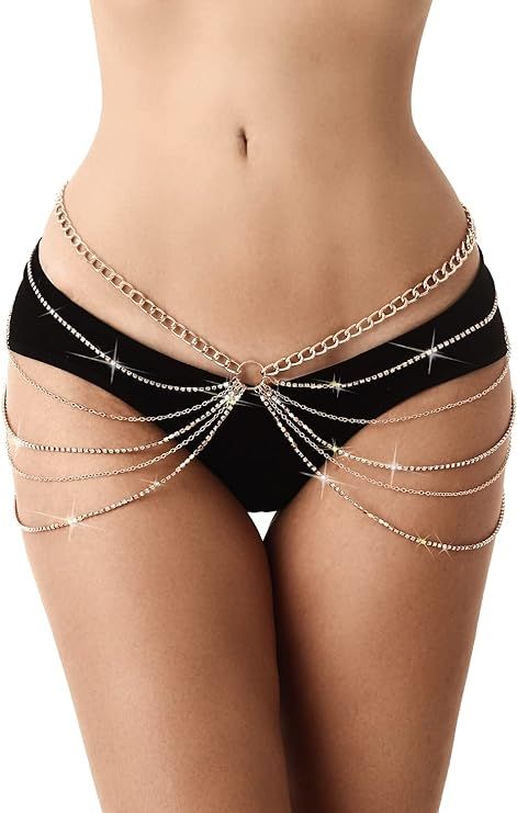 Rhinestone Body Chains Jewelry For Women And Girls Sexy Belly Waist Chain Bikini Beach Accessorie... | Amazon (US)