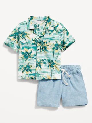 Matching Short-Sleeve Printed Shirt &#x26; Linen-Blend Shorts Set for Baby | Old Navy (US)
