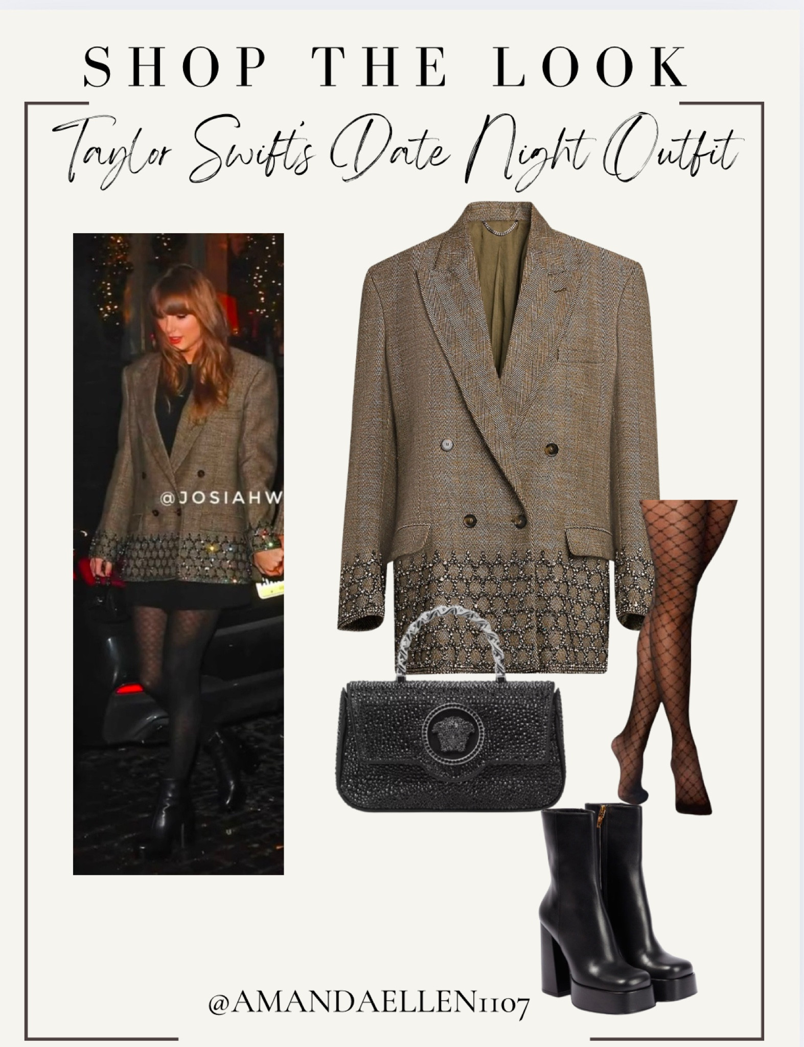 Taylor Swift’s Date Night Glam ✨

Spotted: Taylor Swift turning heads on her date night with Travis Kelce at Bondst NYC! She stunned in a show-stopping Stella McCartney embellished crystal blazer, paired with fierce Versace boots and a matching bag. Effortlessly chic, endlessly iconic.

Ready to channel this dazzling look? ✨ We’ve linked everything you need to Get the Look! Shop now and steal the spotlight.

#TaylorSwift #DateNightStyle #StellaMcCartney #Versace #GetTheLook

#LTKStyleTip #LTKItBag #LTKShoeCrush