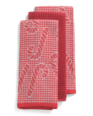 3pk Candy Cane Waffle Kitchen Towels | TJ Maxx