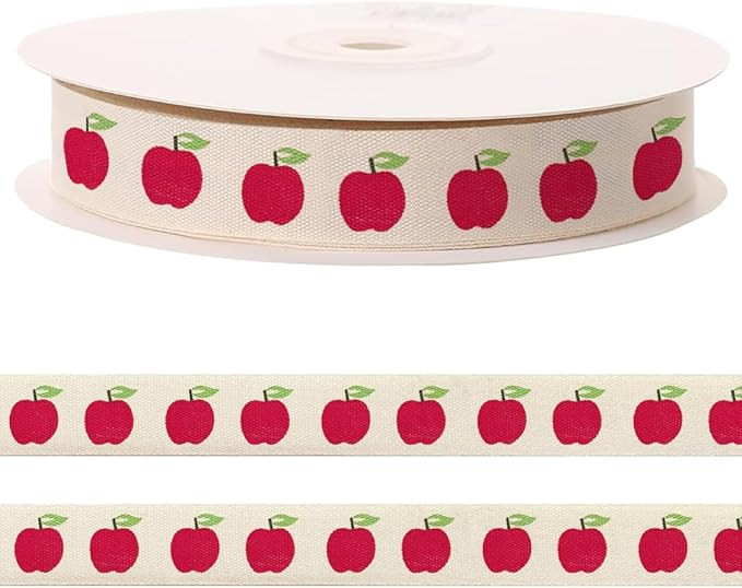 10 Yards Red Apples Natural Ribbon for Crafting Sewing, 3/5 Inch Herringbone Cotton Ribbons for G... | Amazon (US)