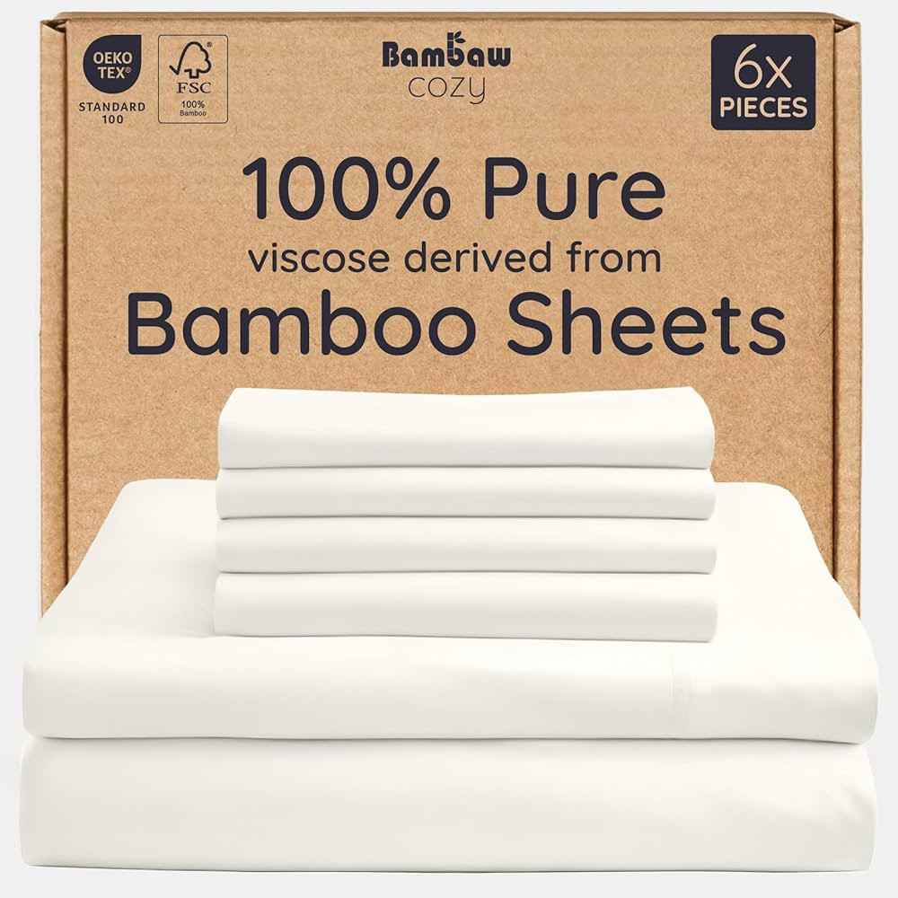 Bambaw King Sheet Set 6pcs – 100% Viscose Derived from Bamboo Sheets King Deep Pocket, Fits Up ... | Amazon (US)