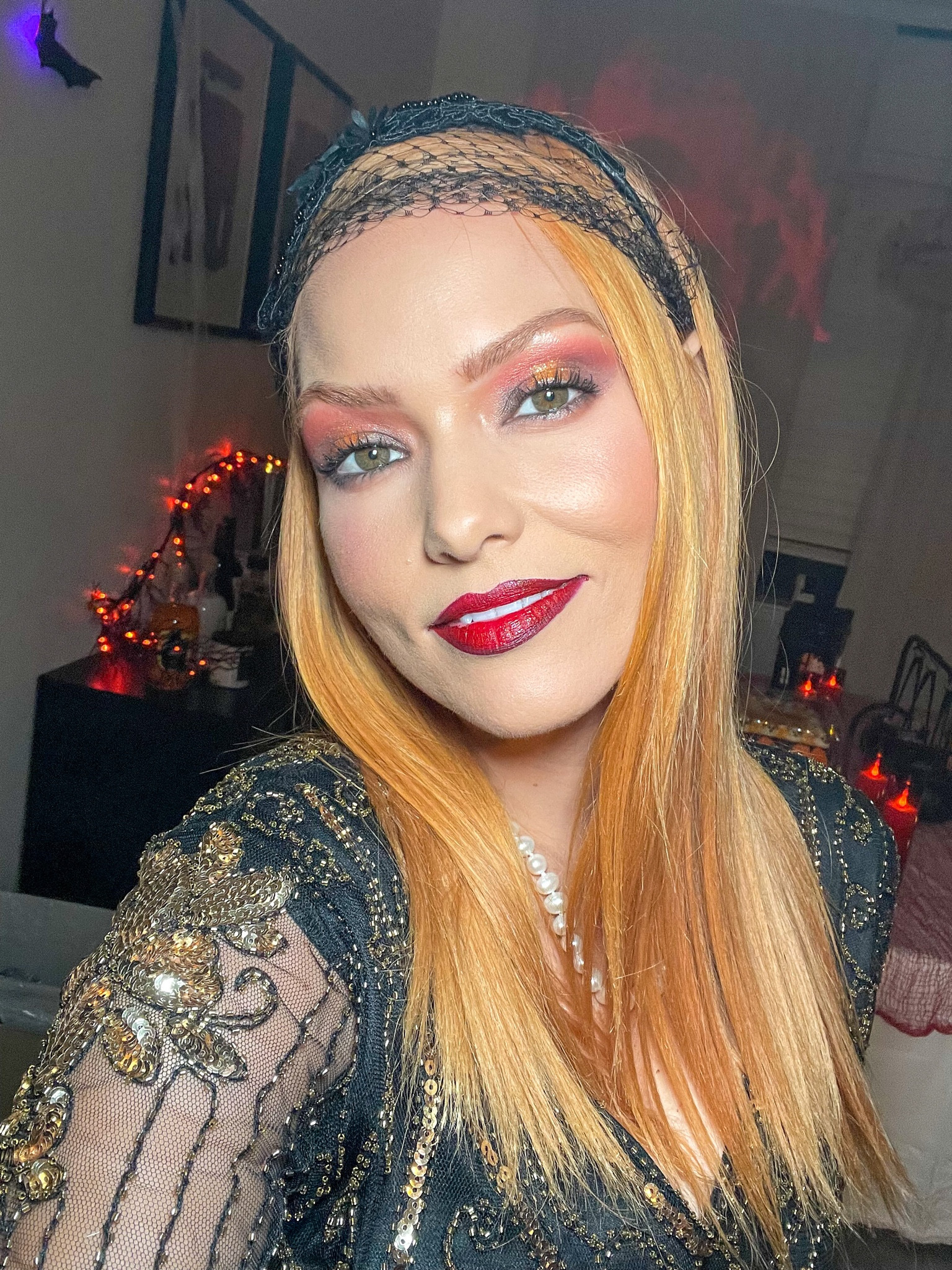 Great Gastby make up. I used the black eye liner as a lip lines and followed with the red matte lipstick.