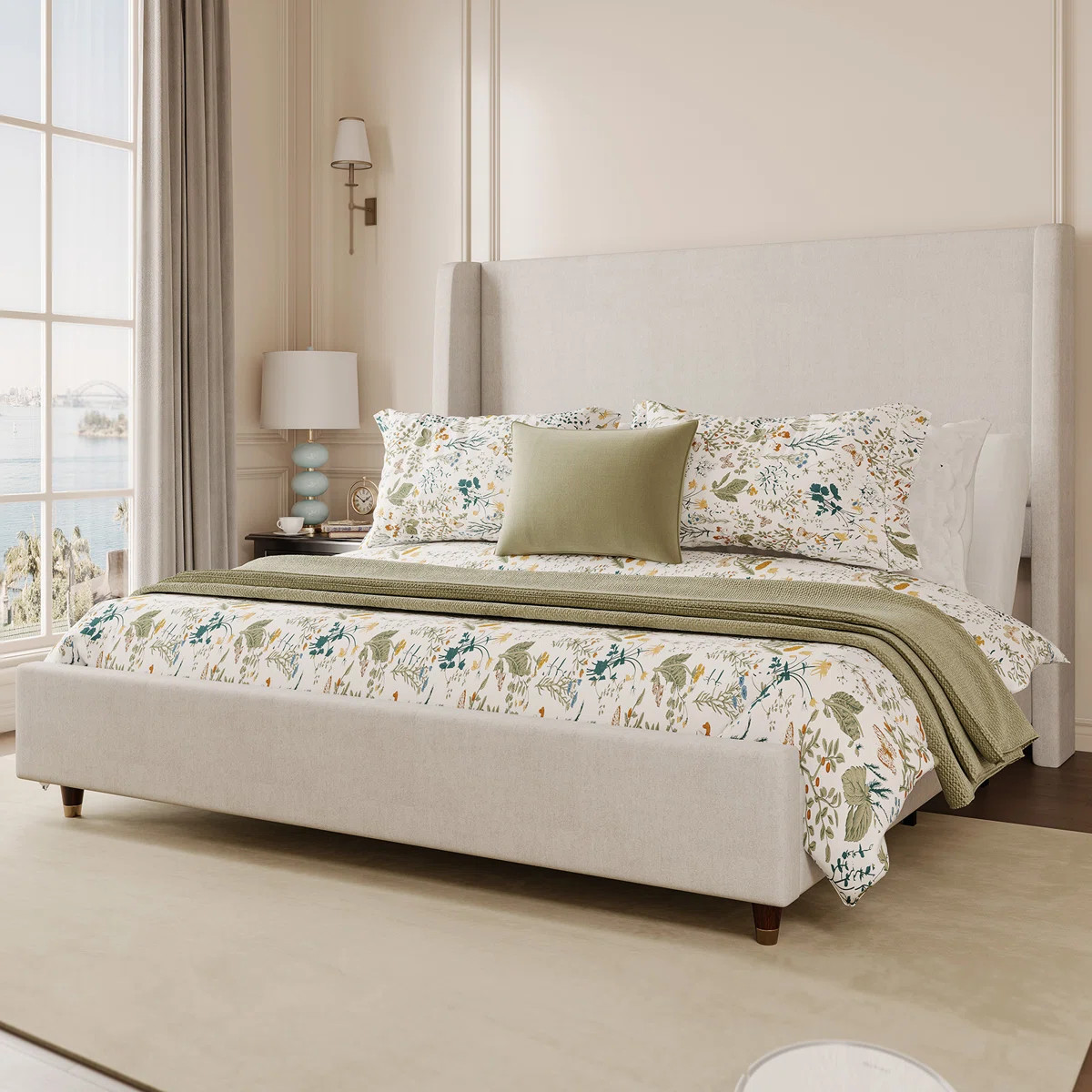 Smart Adjustable Bed Frame / 50" Upholstered Wingback Headboard / No Box Spring Needed | Wayfair North America