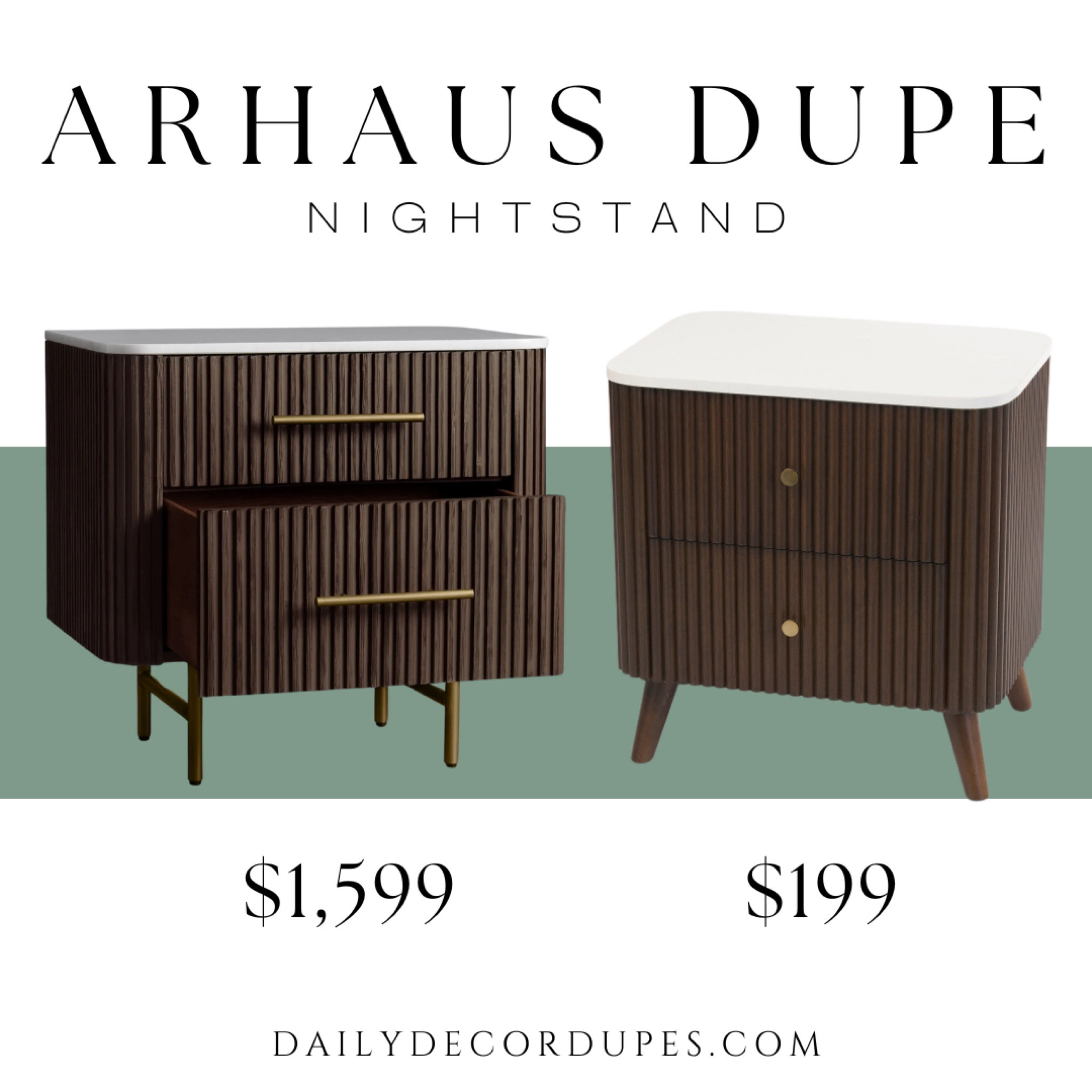 Dupe for Arhaus Finnley Closed Nightstand. Wooden ribbed design. Bedroom drawers. Side table. 2 Drawer Marble Top Fluted Table. Marble tabletop

Dupe dupes more affordable option find replica copy cat similar look for less budget friendly affordable cheap cheaper beautiful pretty. Clearance sale coupon code discount code promo code luxury lookalike look a like Inspo inspiration inspired by idea ideas Love dupes like these? I share multiple every day in my FB group “DAILY DECOR DUPES”

#LTKhome #LTKsalealert