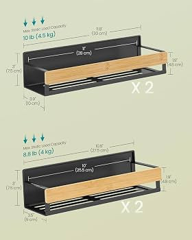 SONGMICS Strong Magnetic 4 Pack Bamboo Spice Rack for Refrigerator, Kitchen Magnetic Shelves for ... | Amazon (US)