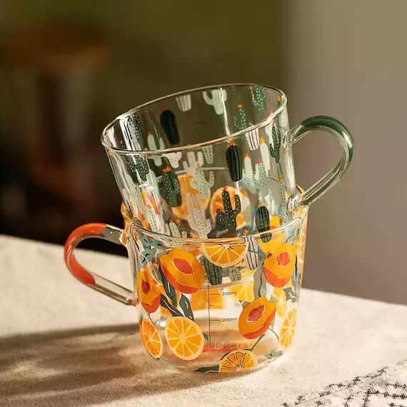 Cactus Mug / Orange and Peach Mug 500ml Scale Glass Mugs - For Hot or Cold Drinks | Etsy (US)