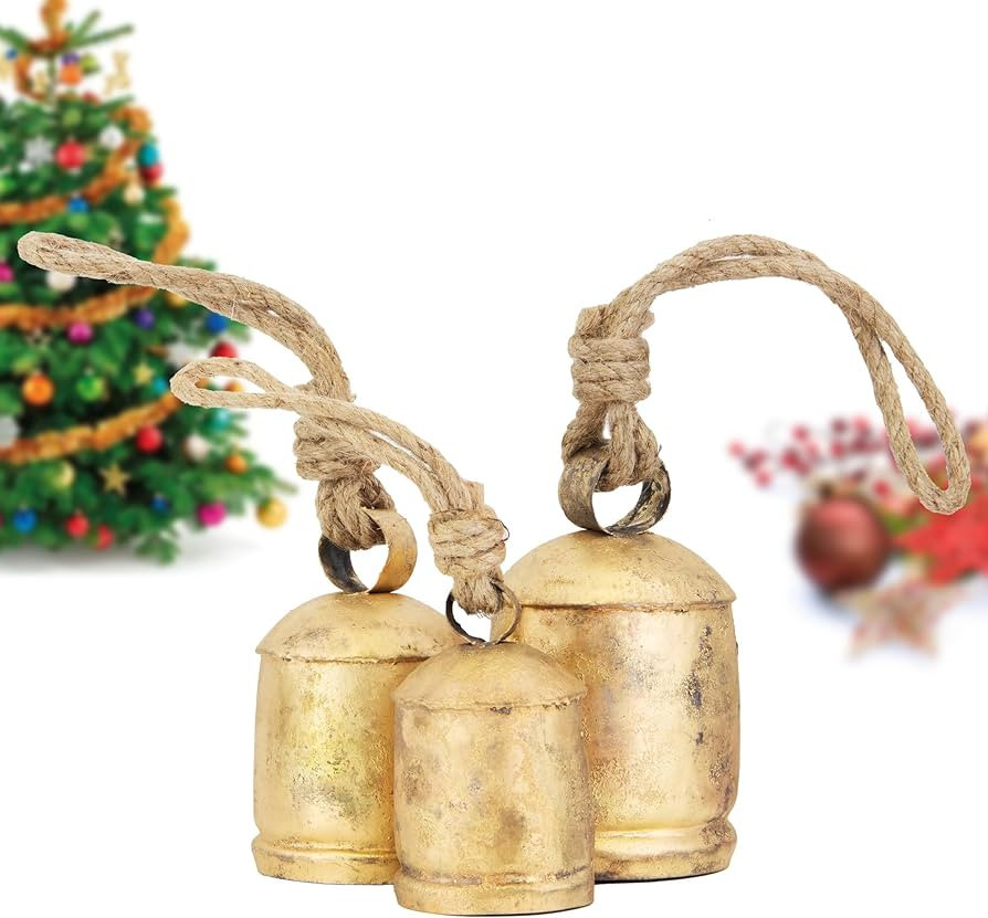 Vintage Rustic Cow Bell Christmas Bell Set - Shabby Chic Holiday Decor - Set of 3 Bells in Variou... | Amazon (US)