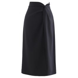 Knot Waist Slit Hem Pencil Skirt in Black | Chicwish