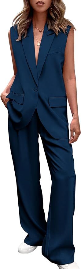 Pretty Garden Womens Sleeveless Suit Vest And Wide Leg Pants Business Casual Blazer Set | Amazon (US)