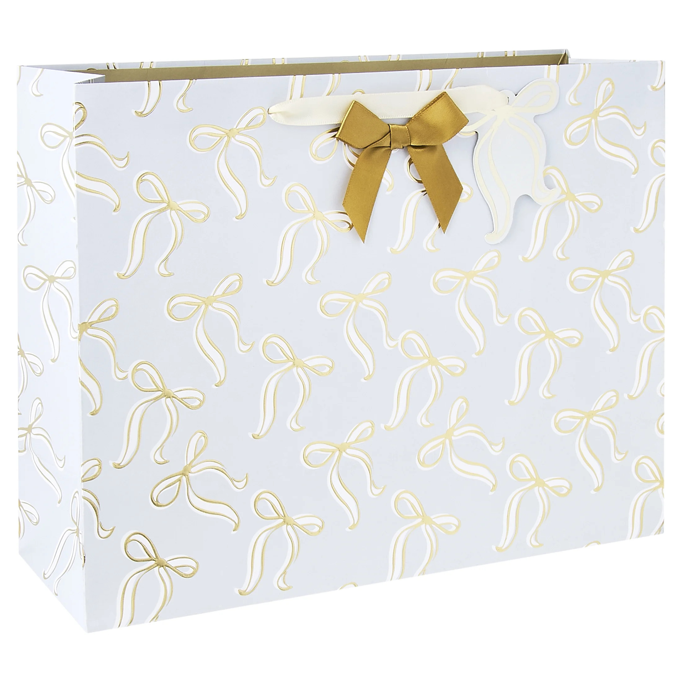 Large White and Gold Bows Christmas Paper Gift Bag, 12" x 13", by My Texas House - Walmart.com | Walmart (US)