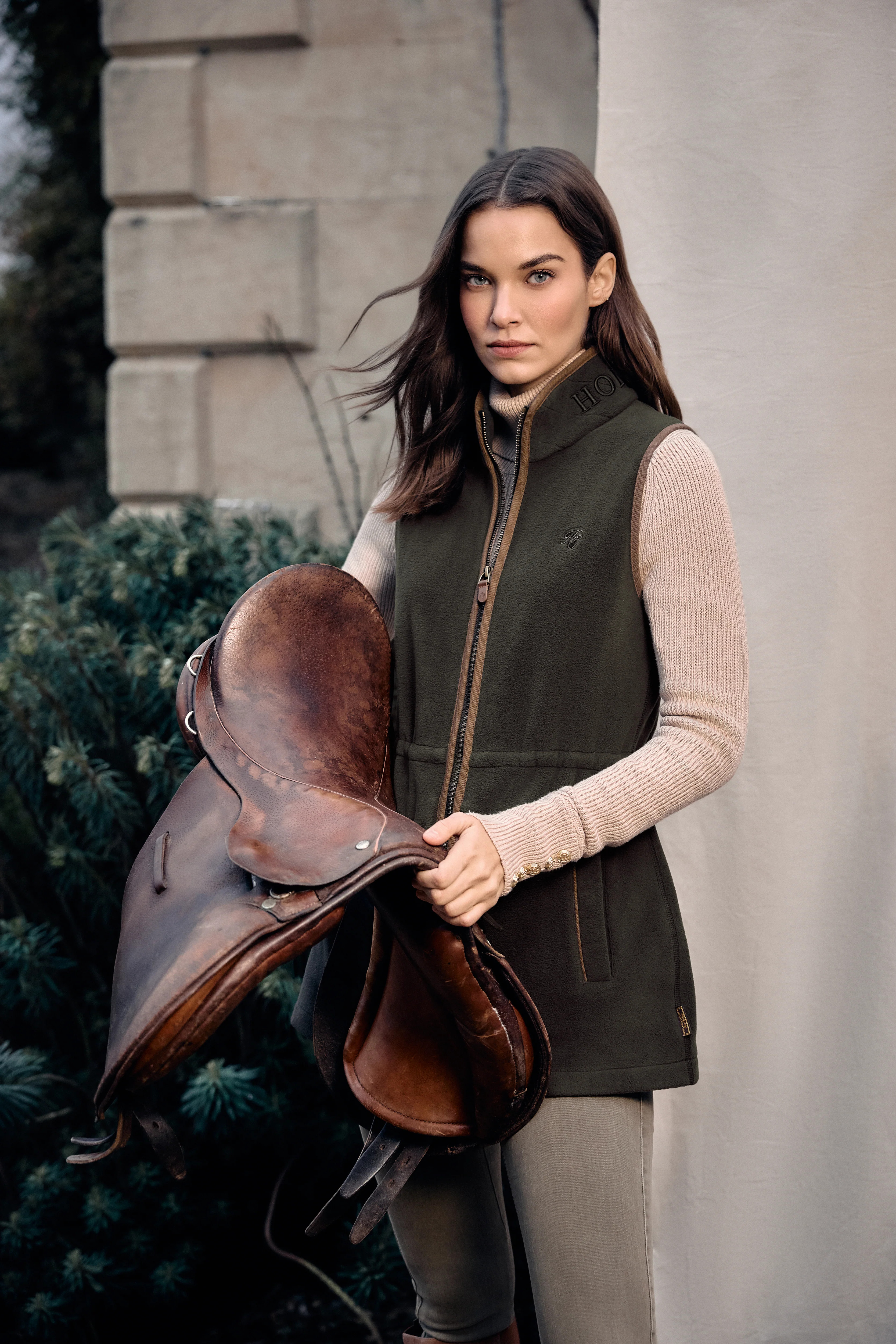 Country Longline Fleece Gilet (Khaki) | Holland Cooper
