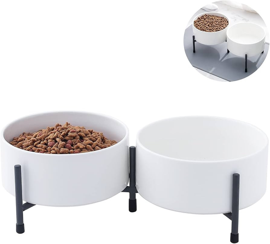 OMAYKEY 32 oz Ceramic Dog Cat Bowl Set of 2 with Elevated Metal Stand - 6 Inch Ceramic Round Pet ... | Amazon (US)