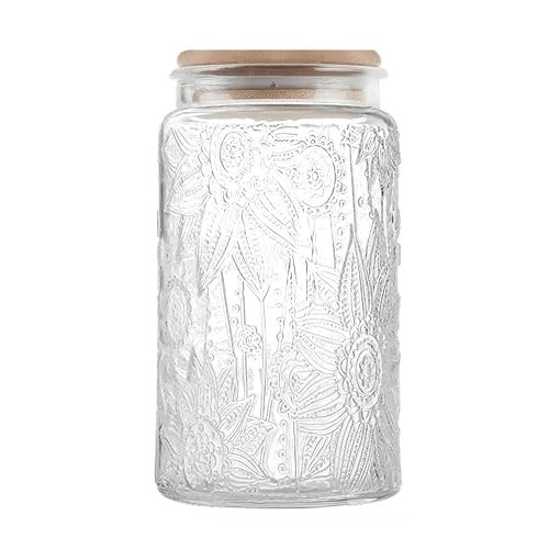 Custde Glass Storage Jars with Airtight Bamboo Lid, 35 FL oz - Decorative Food Canisters for Kitchen Counter, Ideal for Sugar, Coffee, Tea, Candy, Cookies (35oz Large Sunflower) | Amazon (US)