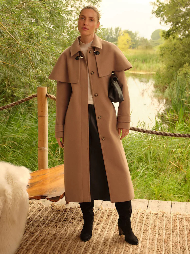 Love & Roses Camel Longline Cape Coat | Next US