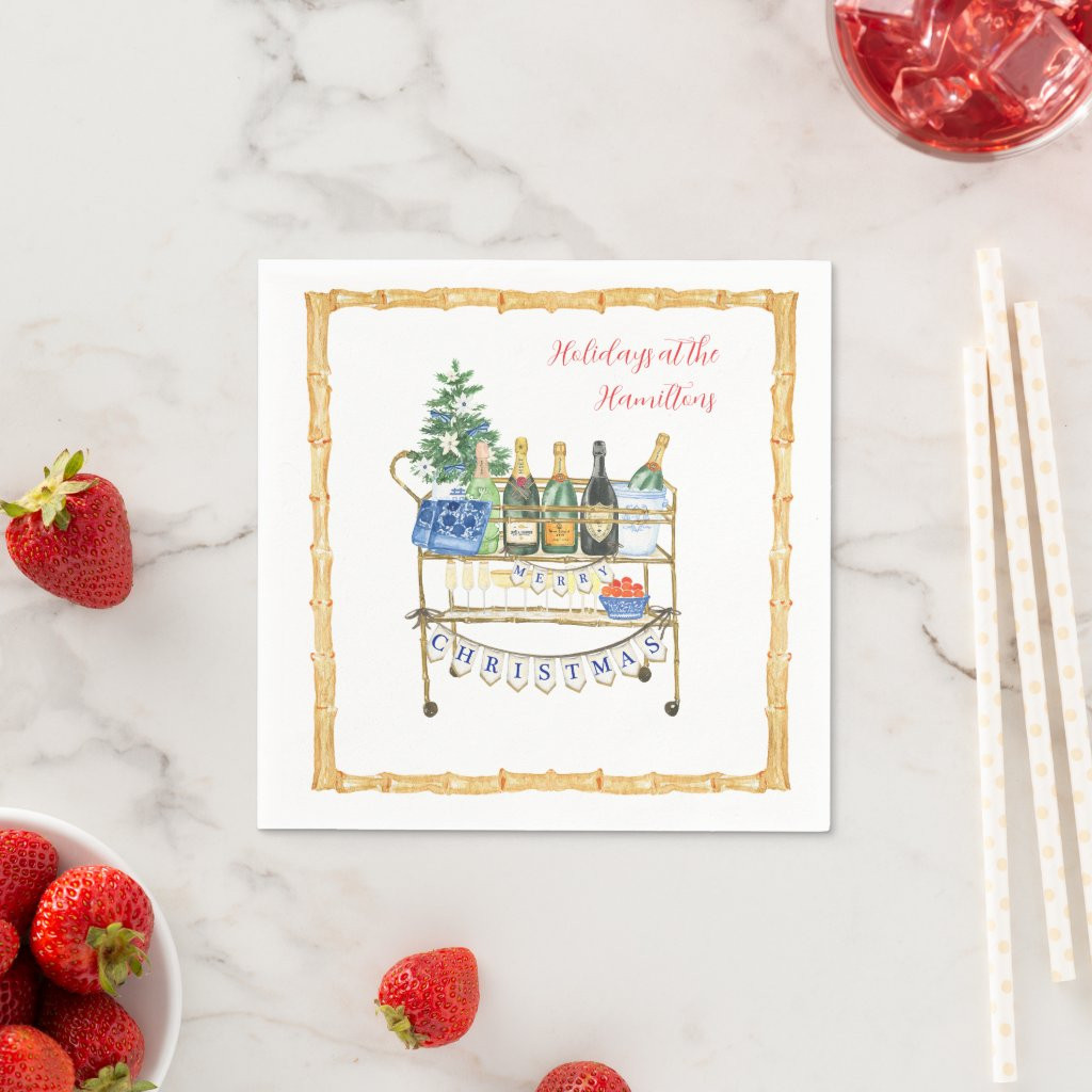 Merry Christmas Bar Cart Personalized Napkins | Zazzle