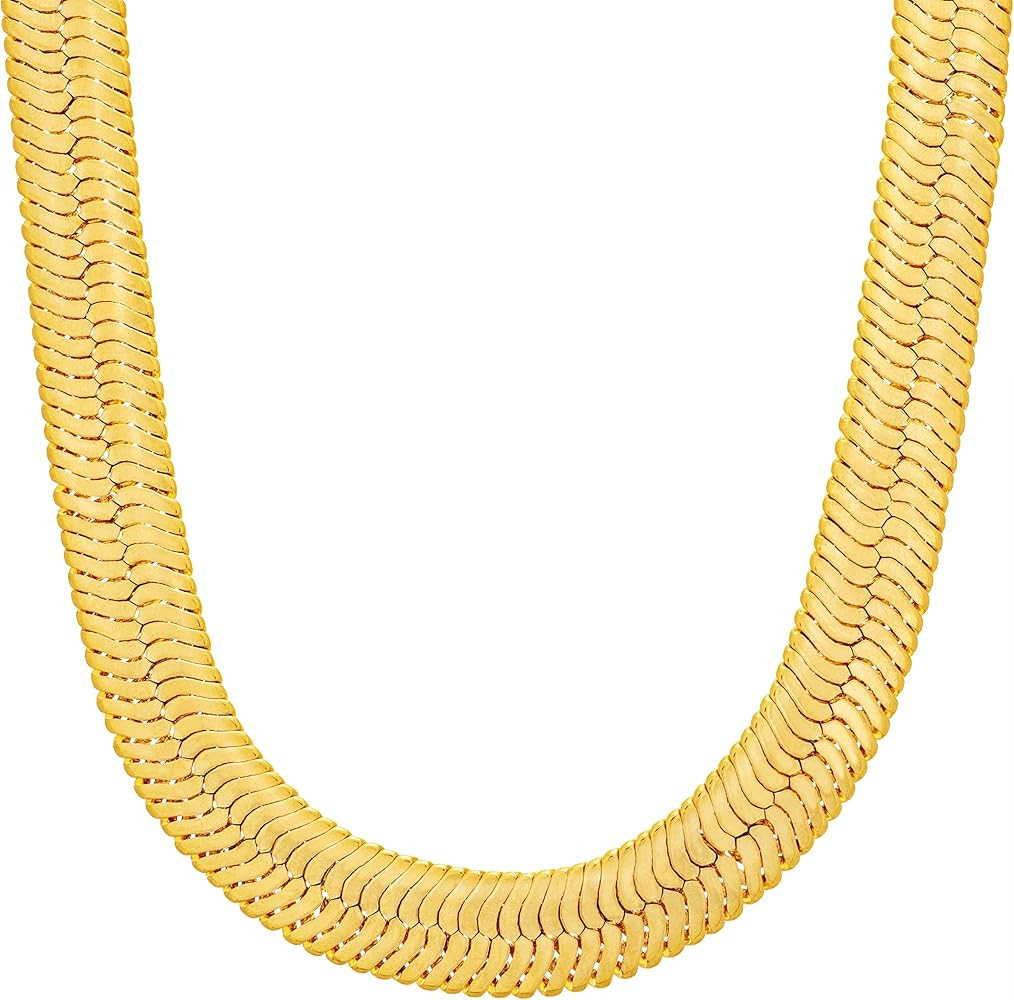 LIFETIME JEWELRY 9mm Flexible Herringbone Chain Necklace 24k Real Gold Plated | Amazon (US)