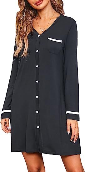 Ekouaer Short Sleeve Nightgowns for Women, Women's Button Down Sleepwear Classical Sleep Shirt Dr... | Amazon (US)