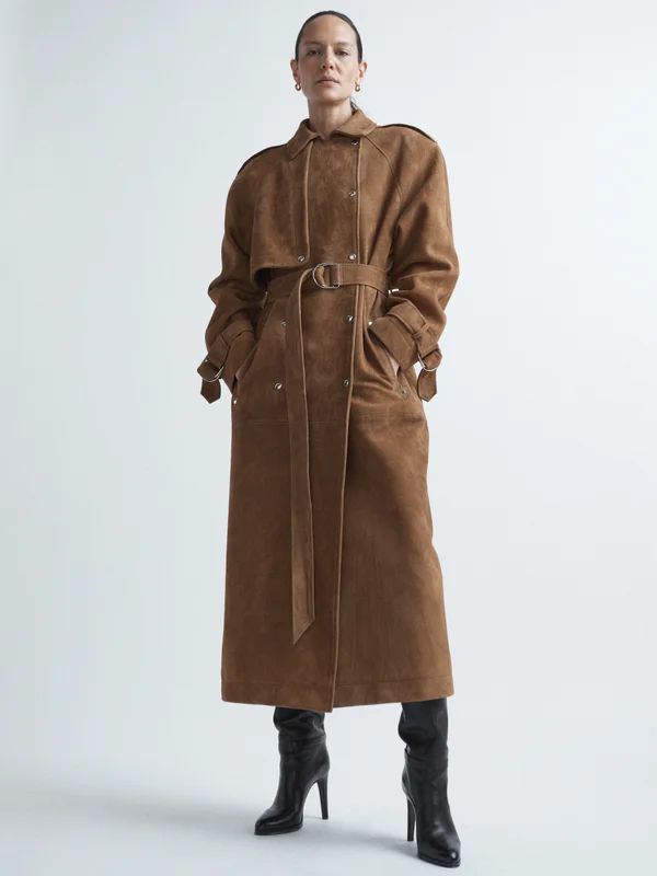 Suede maxi trench coat | Raey | Matches (UK)