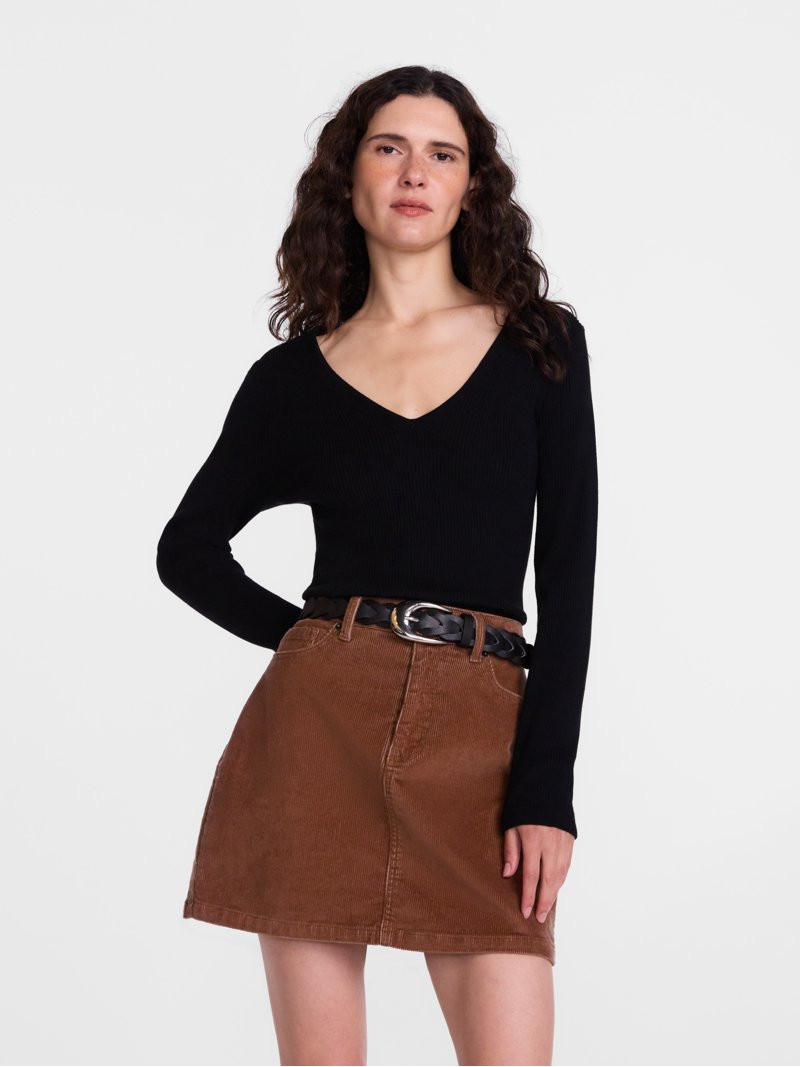 Scenario Women's V-Neck Ribbed Sweater with Long Sleeves, Lightweight, Sizes XS-XXXL | Walmart (US)