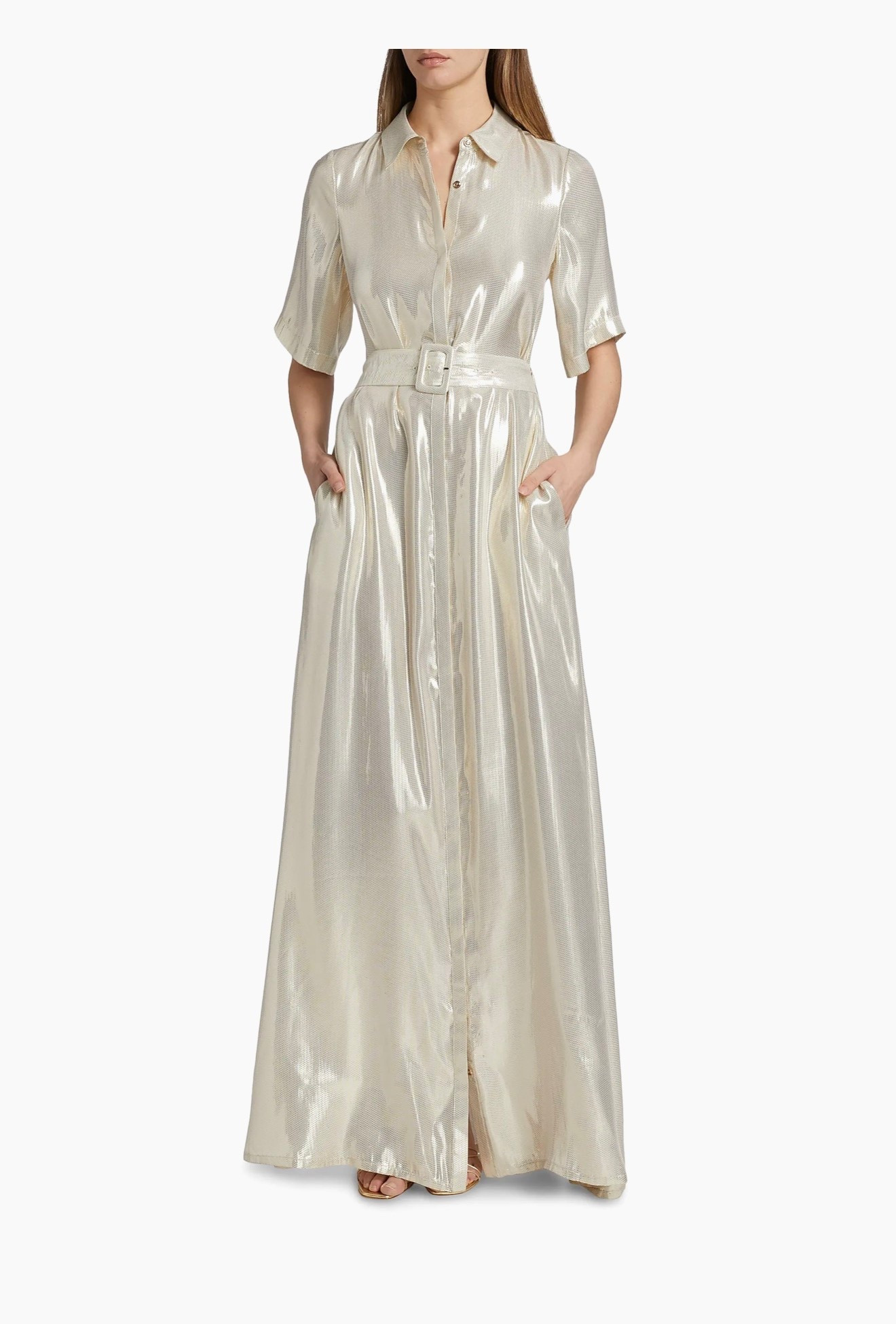 Ramy Brook

Andi Metallic Lamé Shirtdress Gown

Ramy Brook's Andi shirtdress-style gown is crafted of a luxurious silk blend with a metallic finish. This A-line silhouette features a belted waist for a flattering fit, a button-front closure, and convenient side pockets for a touch of functionality

#LTKWedding #LTKParties #LTKStyleTip