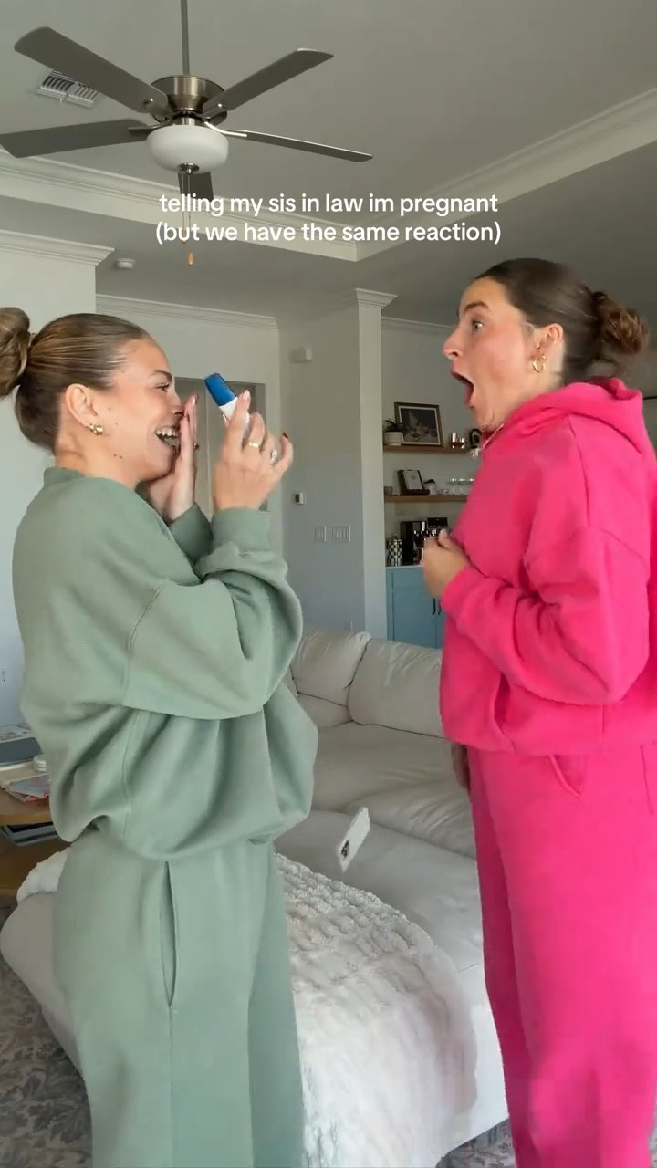 telling my sis in law i’m pregnant 🥹💗💙 linking my @abercrombie  set in grey!

#LTKBump #LTKootd #LTKSeasonal