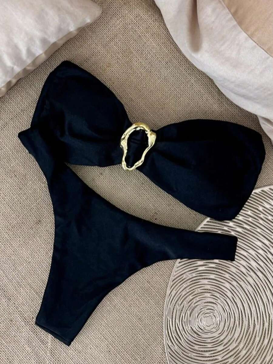 Sexy Solid Color Bandeau Bikini Summer | SHEIN