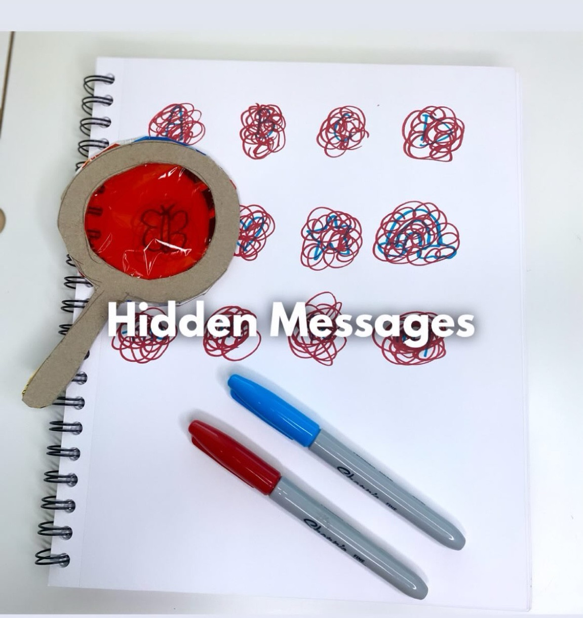 HIDDEN MESSAGES 🔎🖍️✨

For todays activity we are revealing hidden messages! You can hide numbers, letters, pictures, or sight words for this activity!! It’s very adaptable! 

Here’s what you need:
▪️red cellophane (or plastic red file folder)
▪️cereal box or cardboard box
▪️Glue stick 
▪️blue and red sharpie 
▪️paper 

Steps for activity:
▪️trace a magnifying glass & cut out ✂️
▪️glue red cellophane paper inside magnifying glass
▪️draw pictures with the blue sharpie on a paper 
▪️scribble red sharpie over blue images 🖍️
▪️use your magnifying glass to reveal the images! 🔎

Want more fun activities like this? Follow @wingitwithwhit for mom hack Mondays, daily activities for kids, and FREE printables every Friday on stories! 💕 ✨ 🎉 

DIY activity / hidden messages / stem activity / science activity / magnifying glass / at home learning / at home activities / kids activities / toddler activity / activity for toddlers : activities for kids / learning activities
