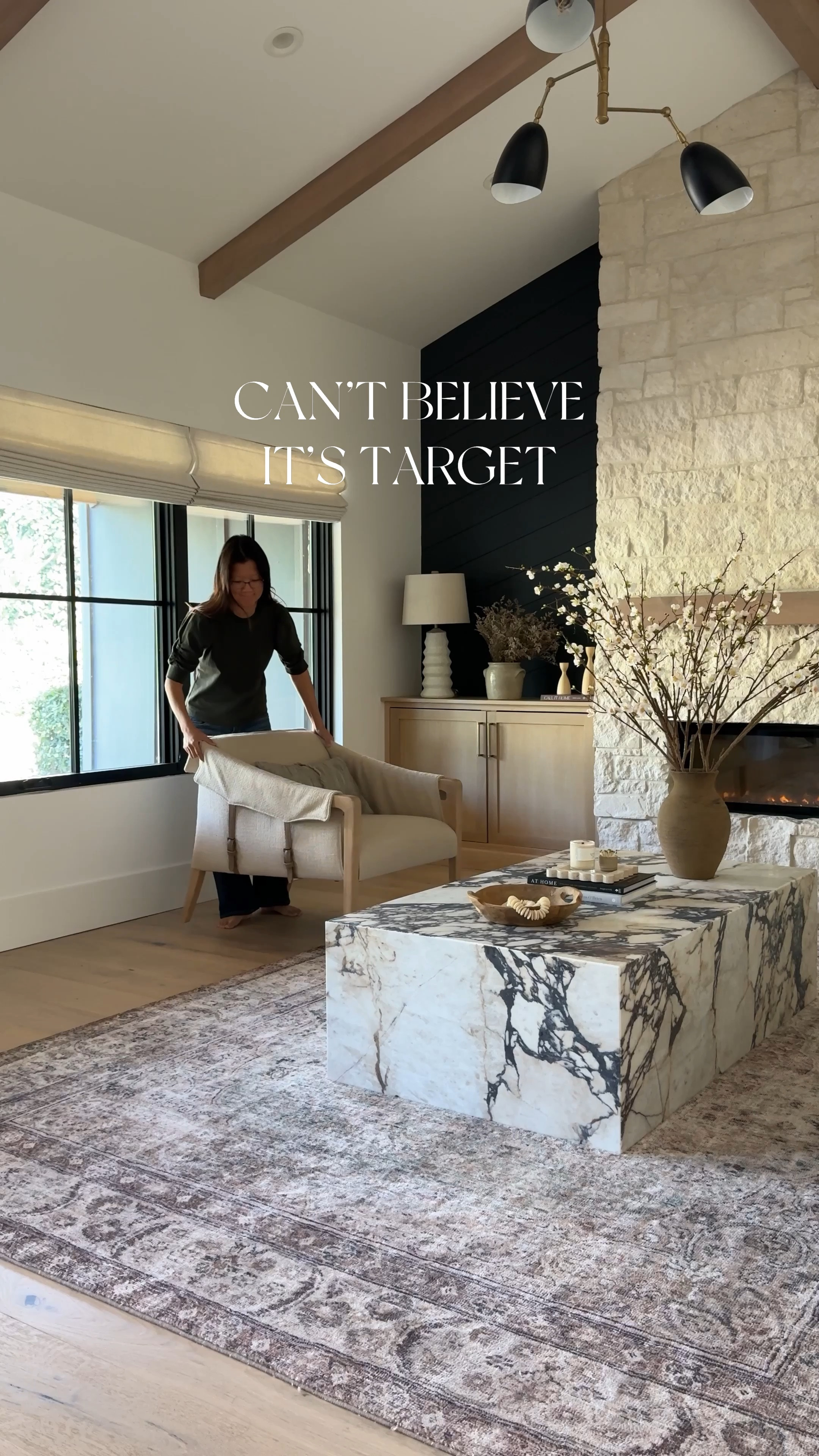 New at Target! Such a statement chair Living room decor, coffee table, marble stone coffee table, barrel accent chair, vase, vintage vase, fireplace end table  coffee table books, marble side table black chandelier pillow upholstered chair branches faux floral fake flowers brass hardware brass pulls  eternity modern vintage rug shop travertine tray 

#LTKfindsunder100 #LTKhome #LTKsalealert