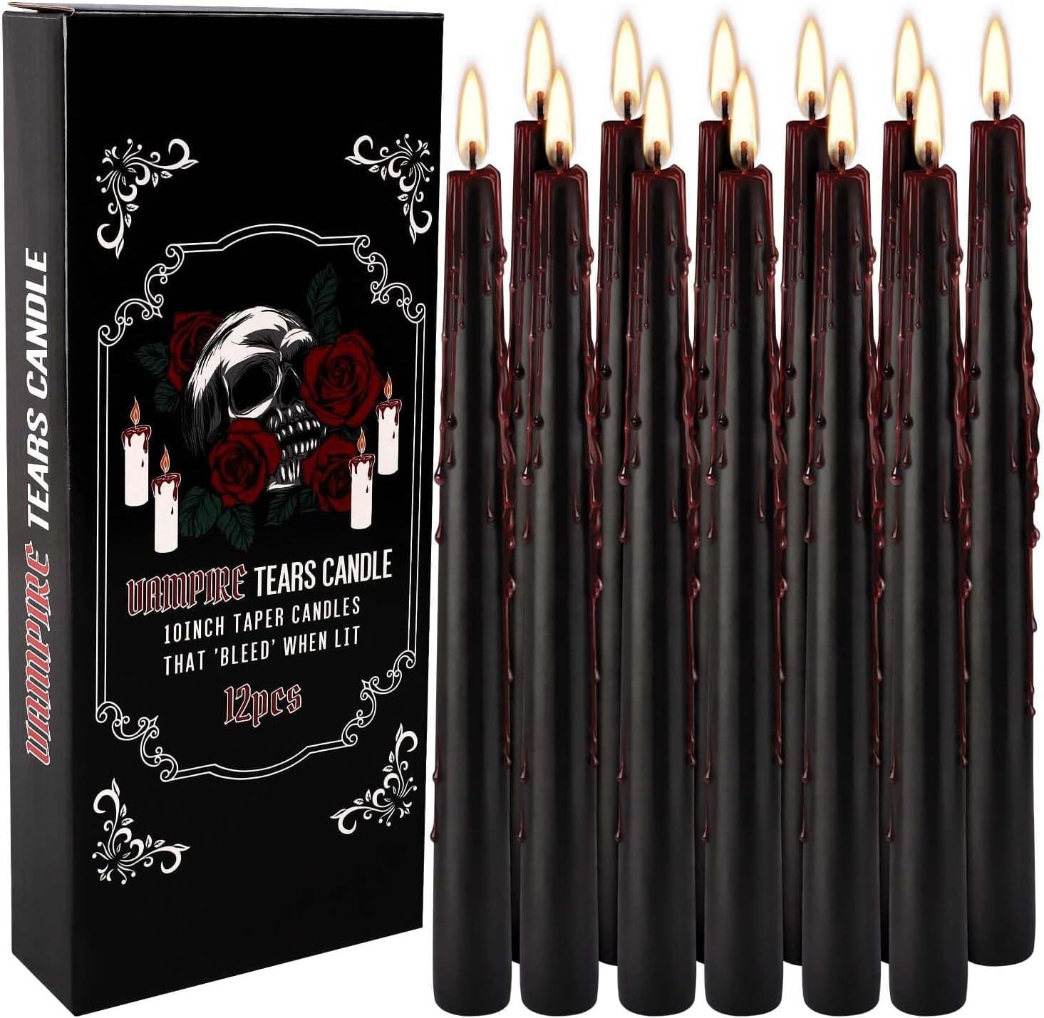 YOROXRG 12PCS 10-Inch Black Bleeding Taper Candles,Vampire Tears Taper Candles- Unscented Ideal for Halloween, Christmas, Rituals, and Themed Party Decor | Amazon (US)