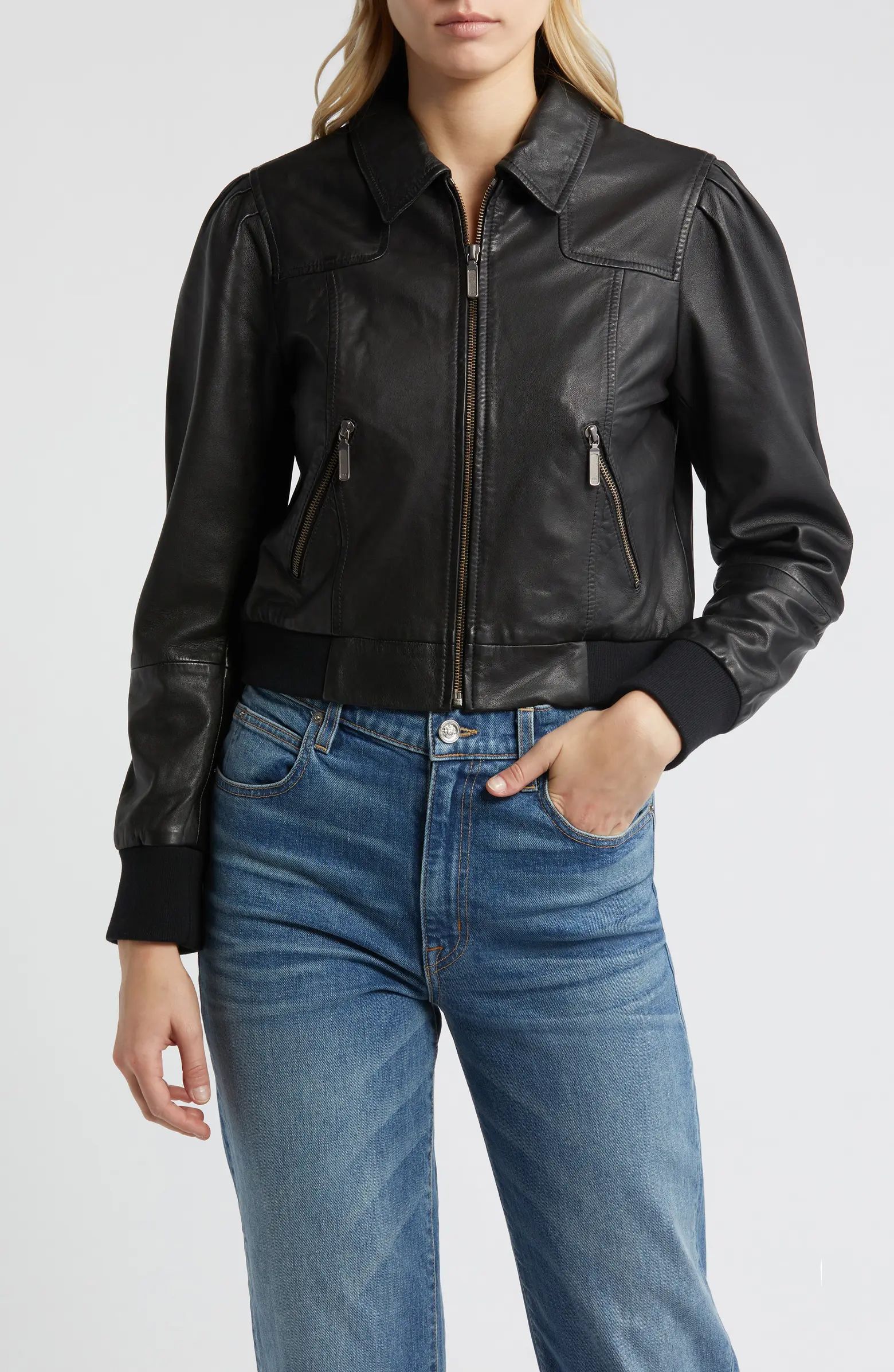 Leather Crop Bomber Jacket | Nordstrom